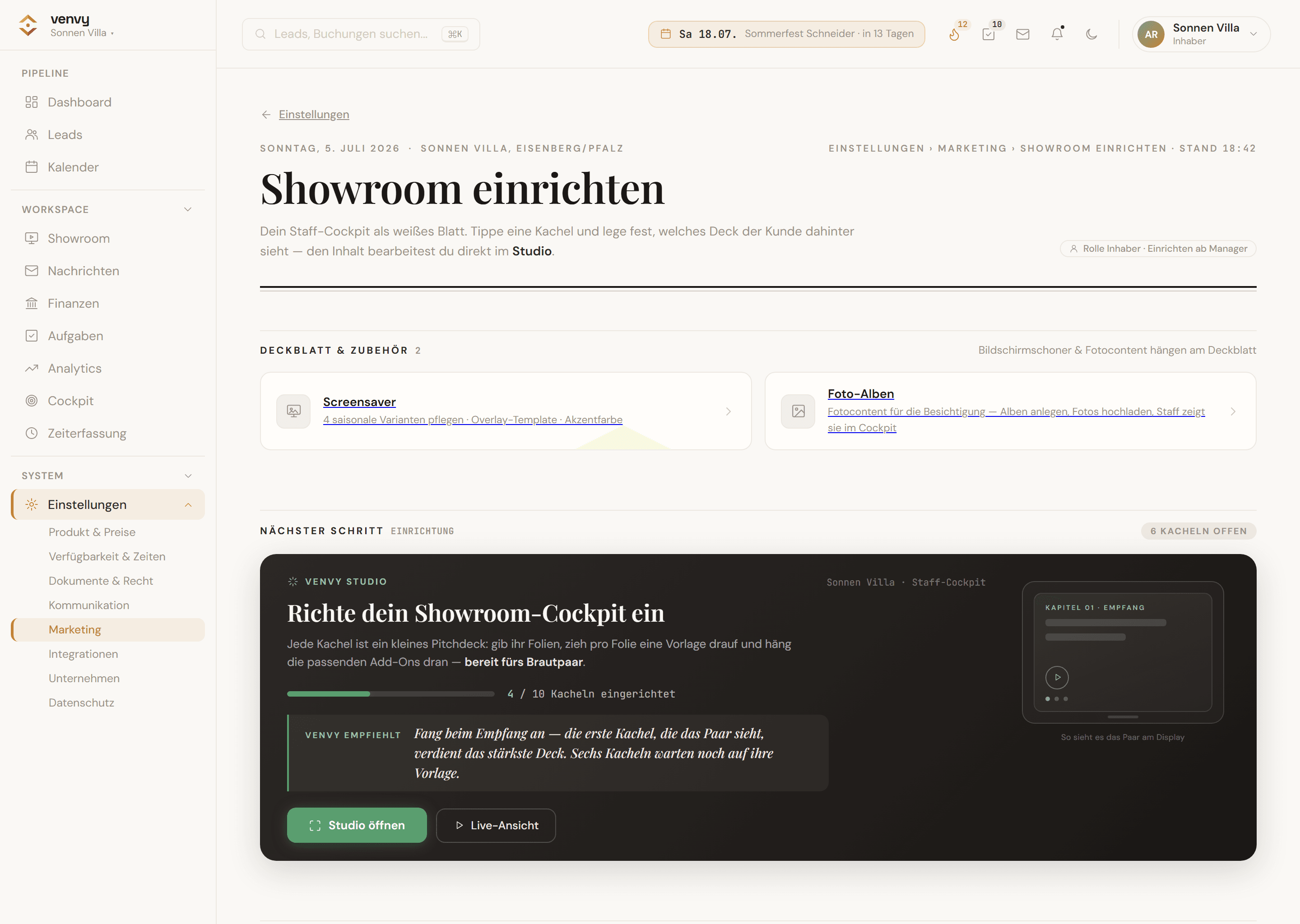 venvy Showroom einrichten — eigene Fotos und Preise statt Platzhalter